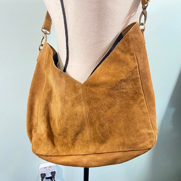 World Market Camel Brown Suede Crossbody Bag - Picture 4 of 7